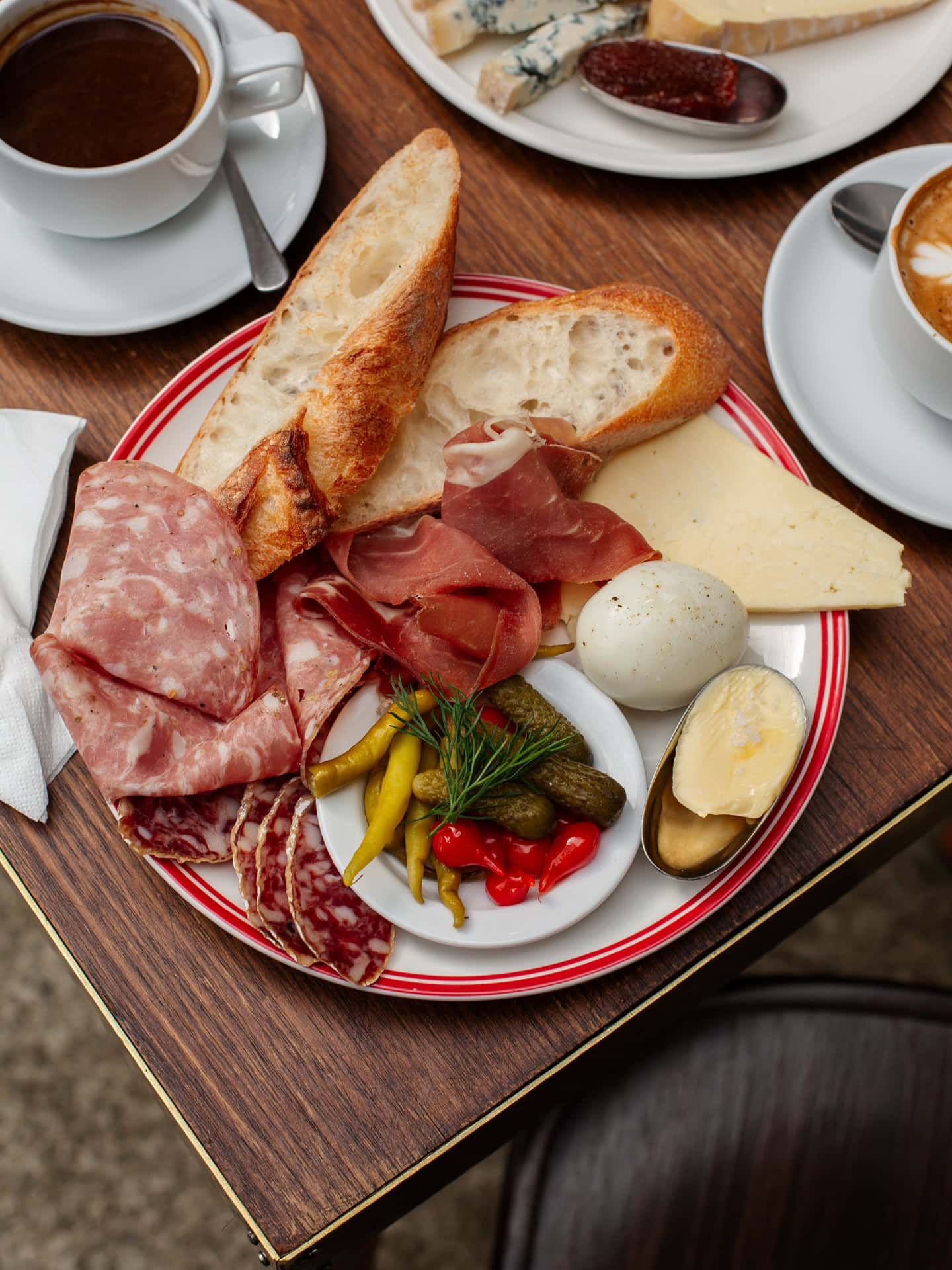 Breakfast charcuterie plate with salami prosciutto and cheese at Ken's Continental Rushcutters Bay Sydney