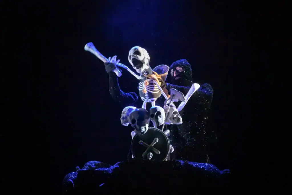 A skeleton puppet as used in the Dead as a Dodo performance.