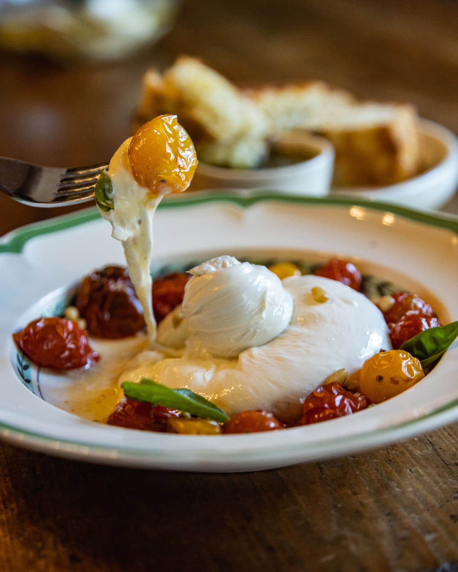 Creamy burrata with roasted tomatoes and basil at Funkatello, Darlinghurst, Sydney