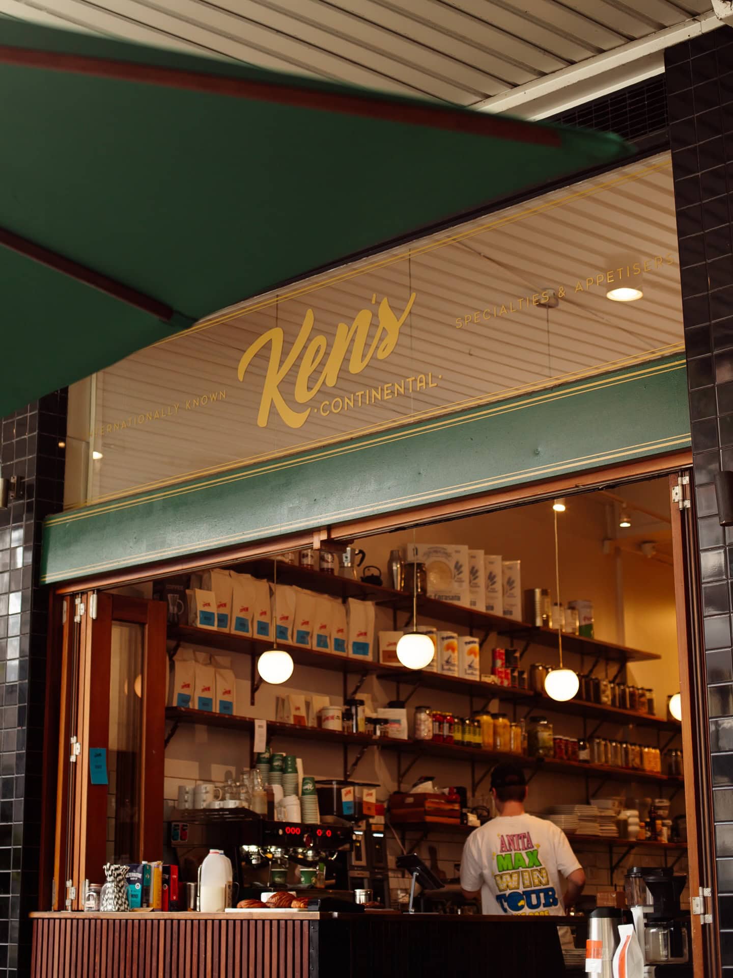 Deli counter shopfront with shelved produce at Ken's Continental Rushcutters Bay Sydney Breakfast charcuterie pla