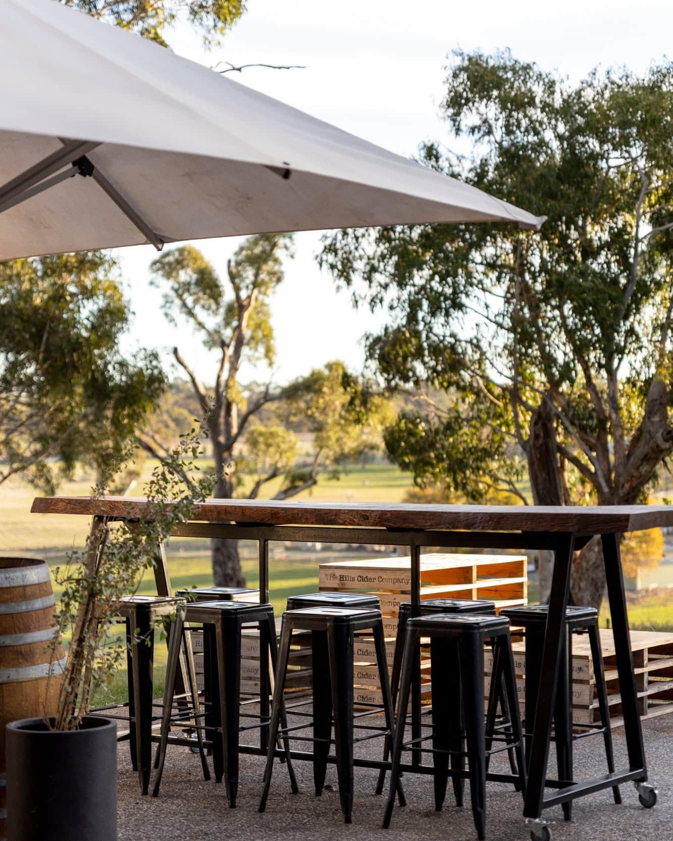 Outdoor seating space at Lot 100 in Adelaide Hills.
