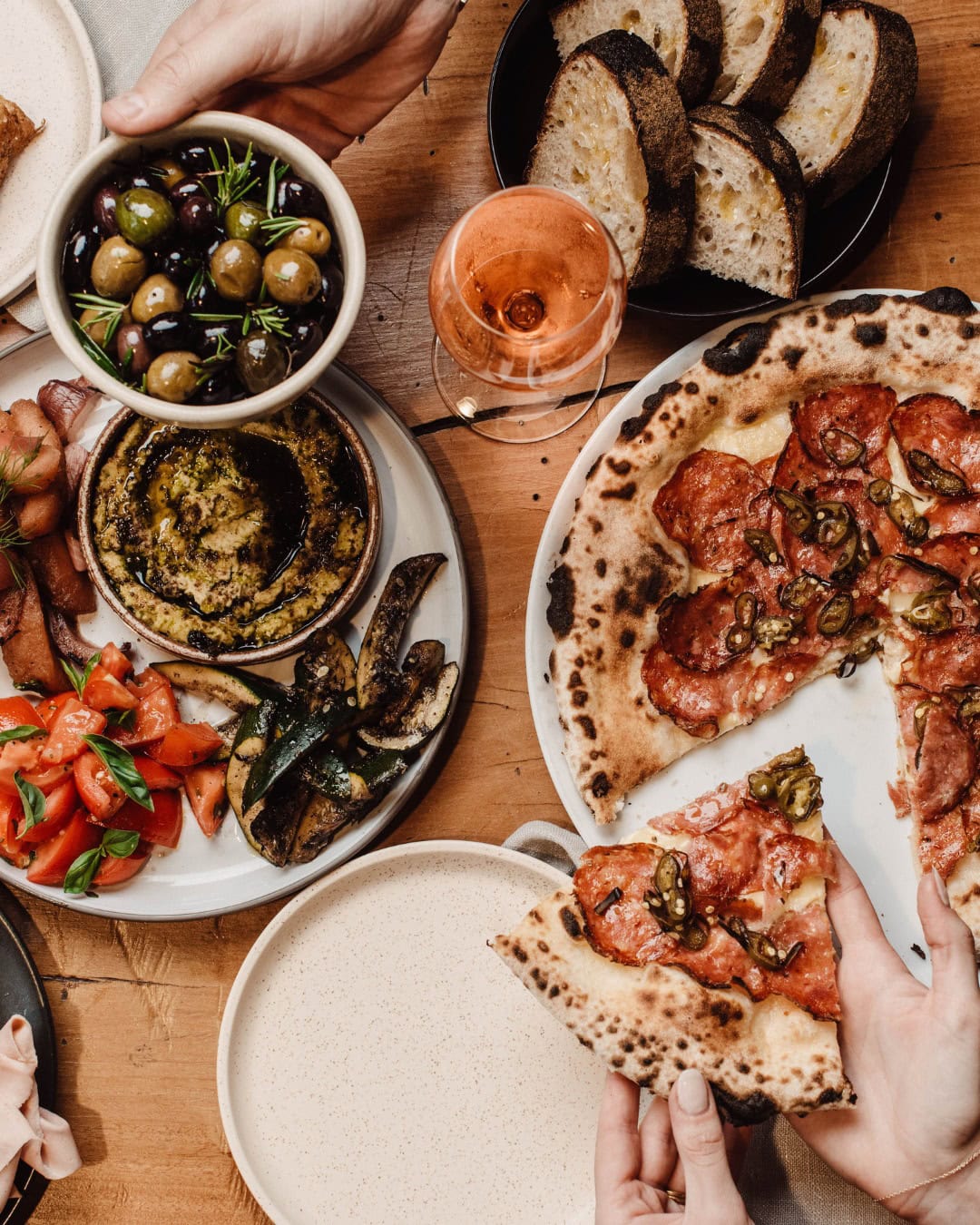 Pizza and platter at Lot 100 in Adelaide Hills.