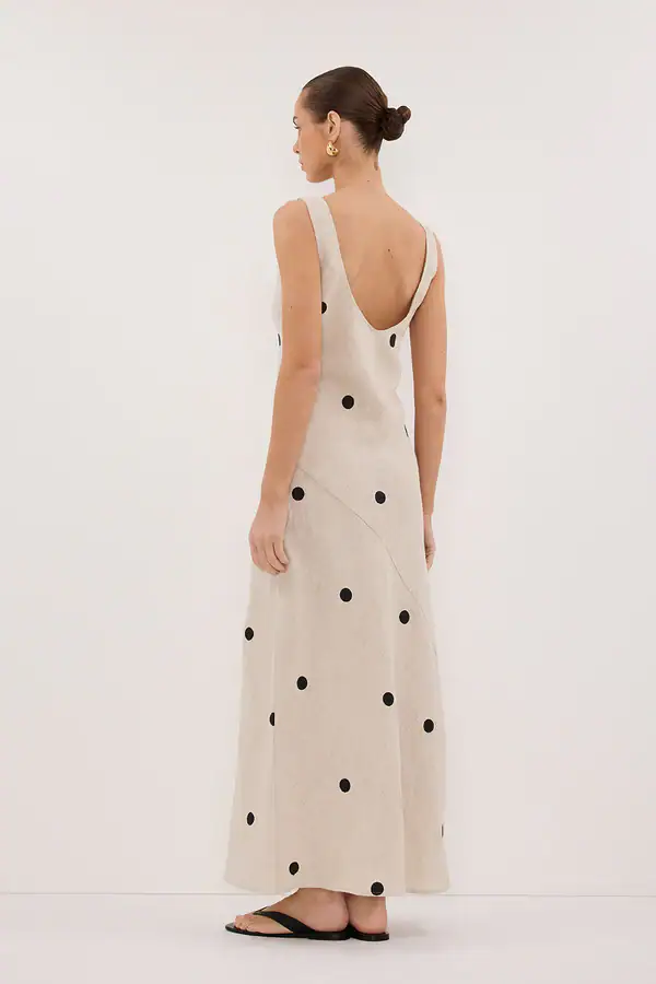 Diish Beverly Natural Spot Linen Midi Dress Diish Beverly Natural Spot Linen Midi Dress