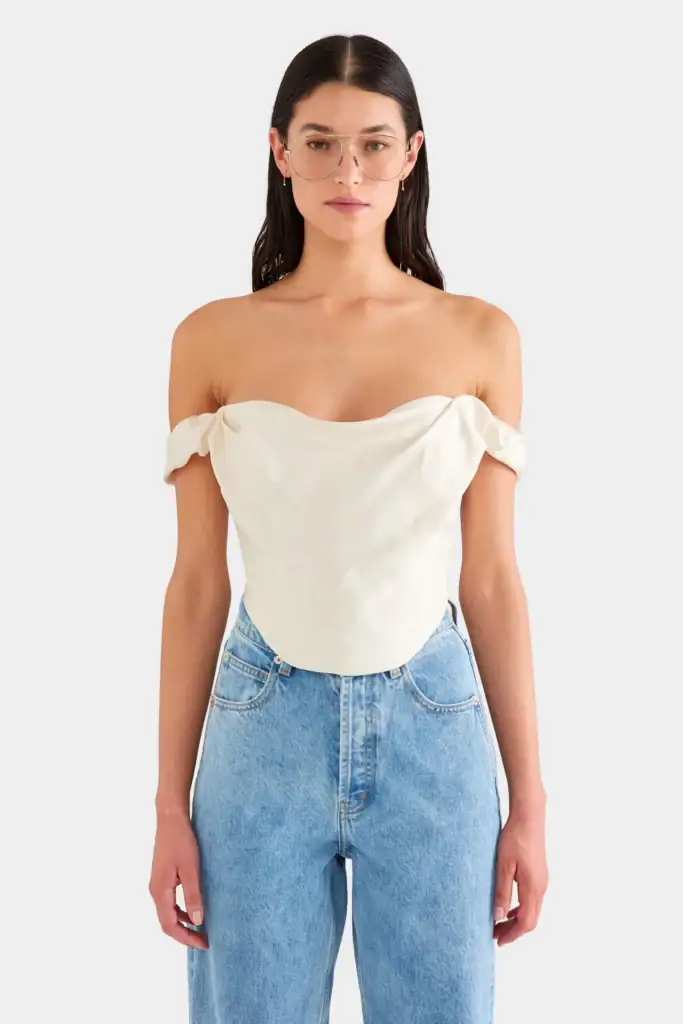 Venroy Draped Silk Corset Top