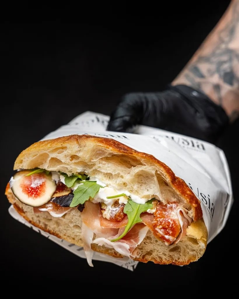 Fig and prosciutto panino sandwich at Delisia Panino & Espresso Zetland Sydney