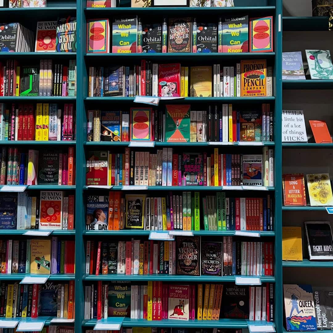 Colourful bookshelves at Better Read Than Dead independent bookshop Newtown Sydney Sitchu Awards 2025 Best Small Local Business winner