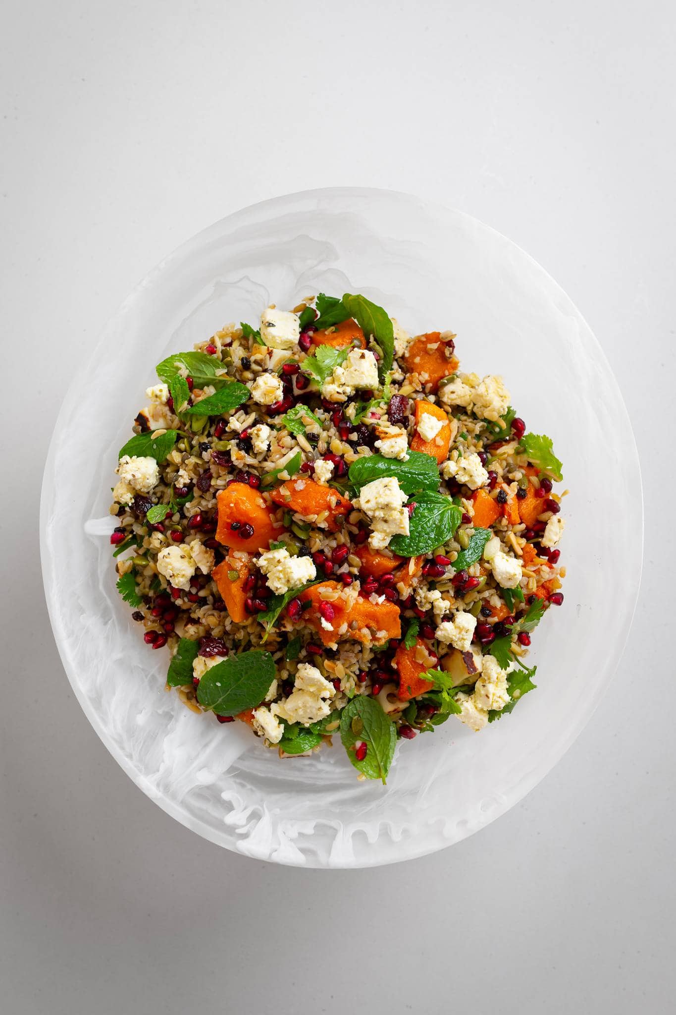 Grain salad with roasted pumpkin feta and pomegranate seeds The Aegean Pantry Fyshwick Canberra