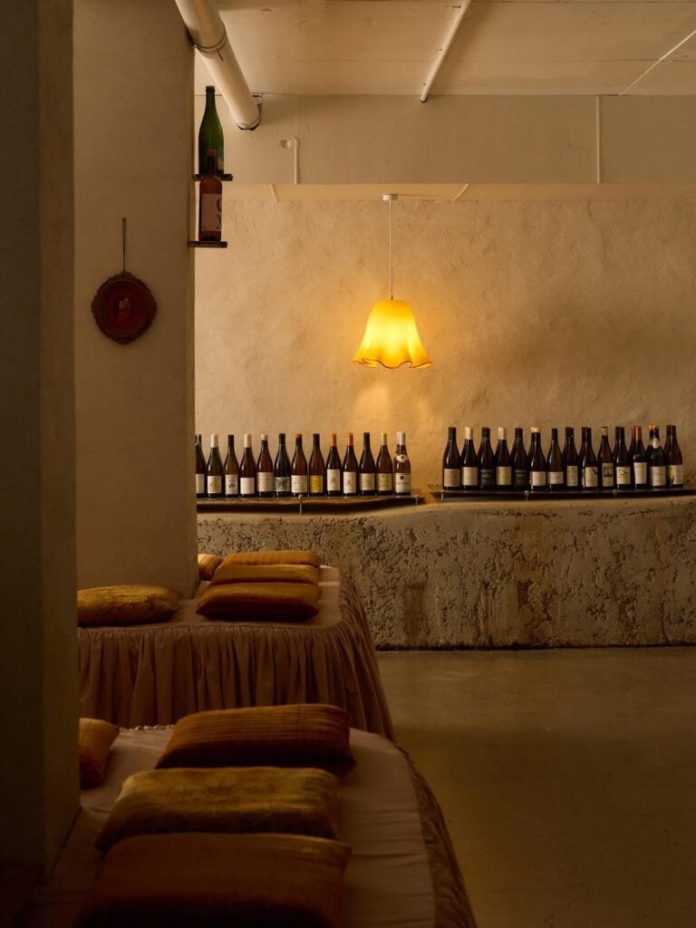 The low-lit dining room at Fountainhead Winehouse in Brisbane. 