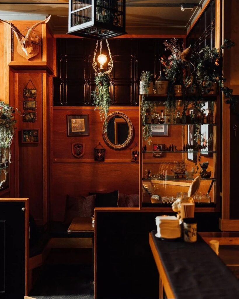 The orange and wood interiors of Mrs J's Rabbits Speakeasy in Woolloongabba.