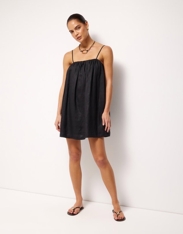 Aere Liv Linen Gathered Neckline Mini Dress