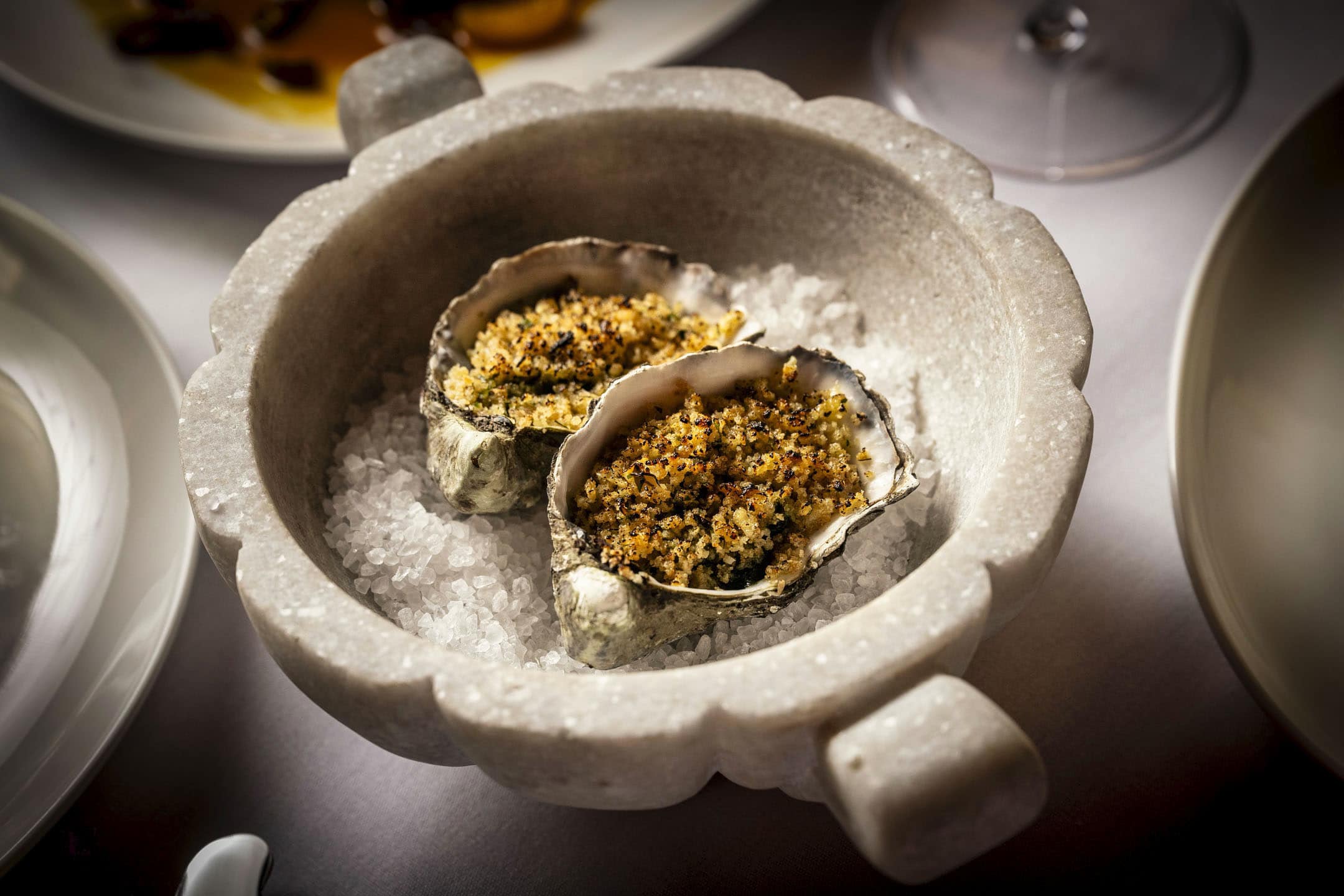 oyster rockefeller in a bowl on the table at darling glebe