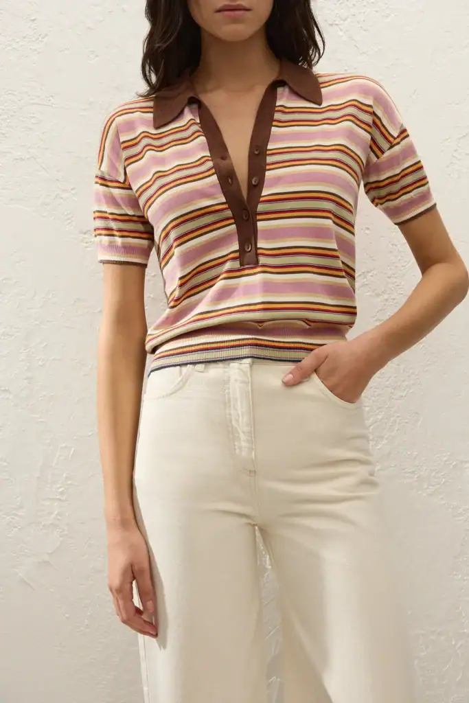 Faithful Sable Polo Shirt Luis Stripe Dusty Mauve