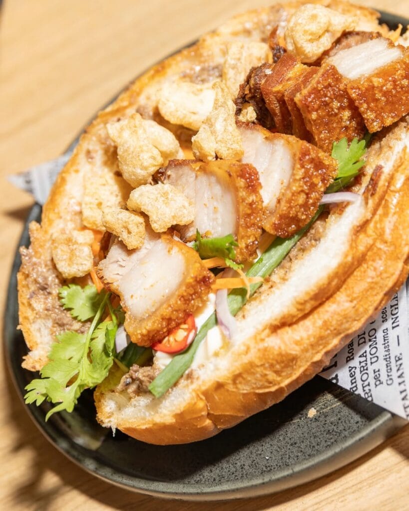 cross section of a pork banh mi from tiger lane canberra