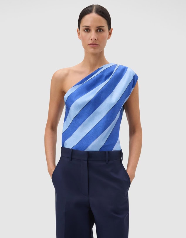 Oroton Slub Silk Stripe Top