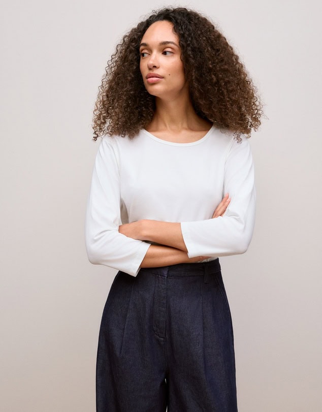 Trenery Cotton 3/4 Sleeve T-shirt in Marshmallow