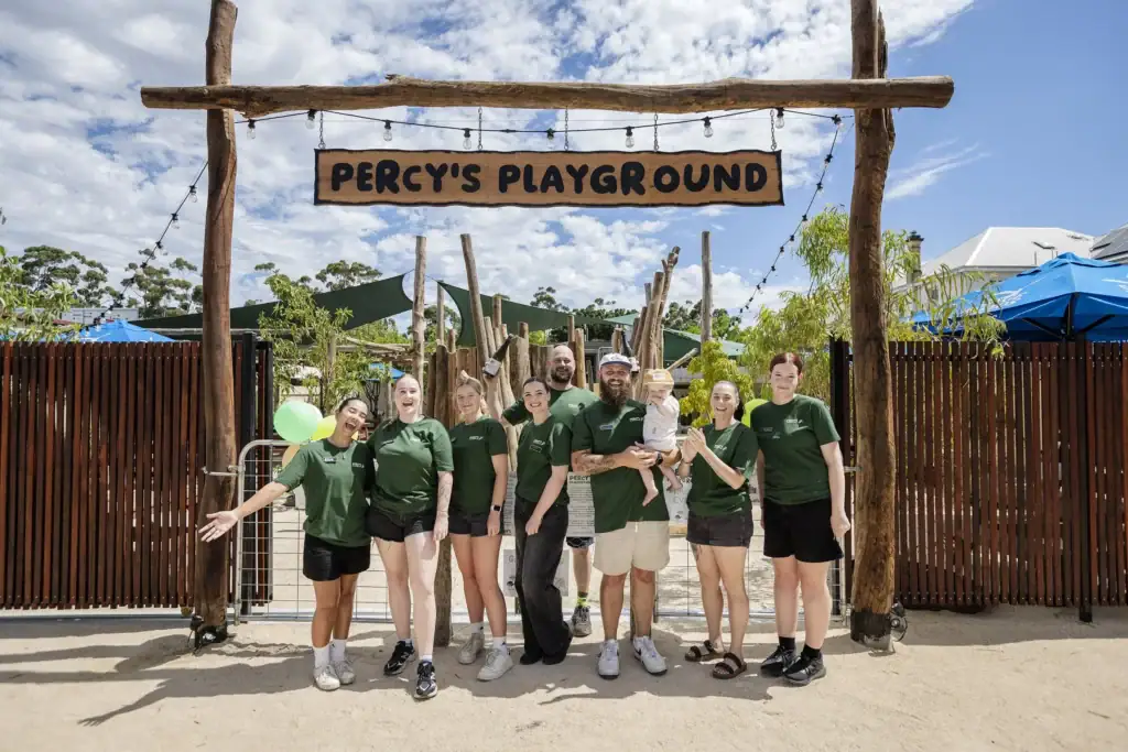 Staff out front of Percy's Playground, Guildford
