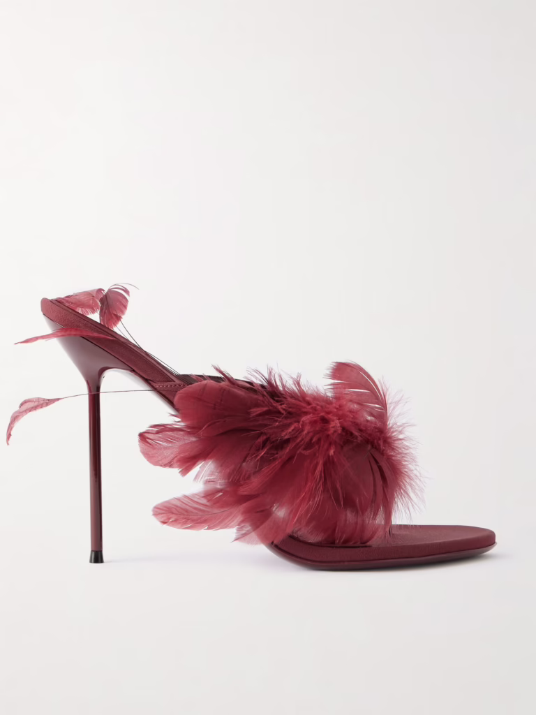 Paris Texas Lidia Feather-Trimmed Mules