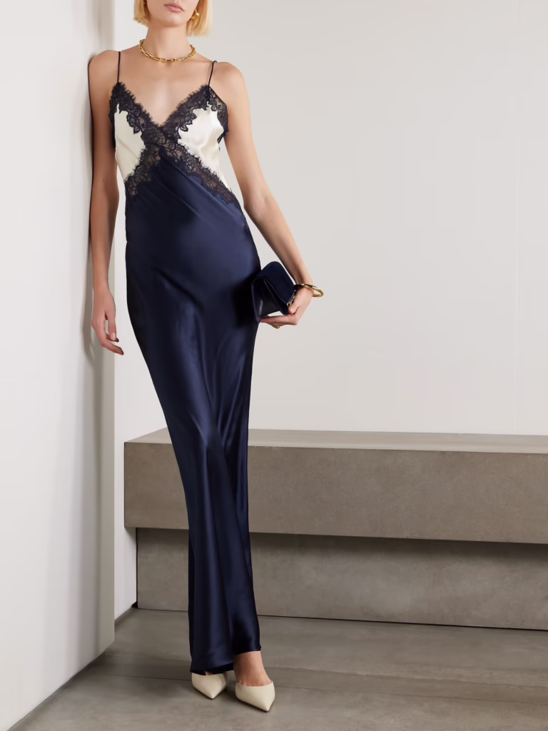 Rebecca Vallance Aumoe Lace-Trimmed Silk-Satin Gown