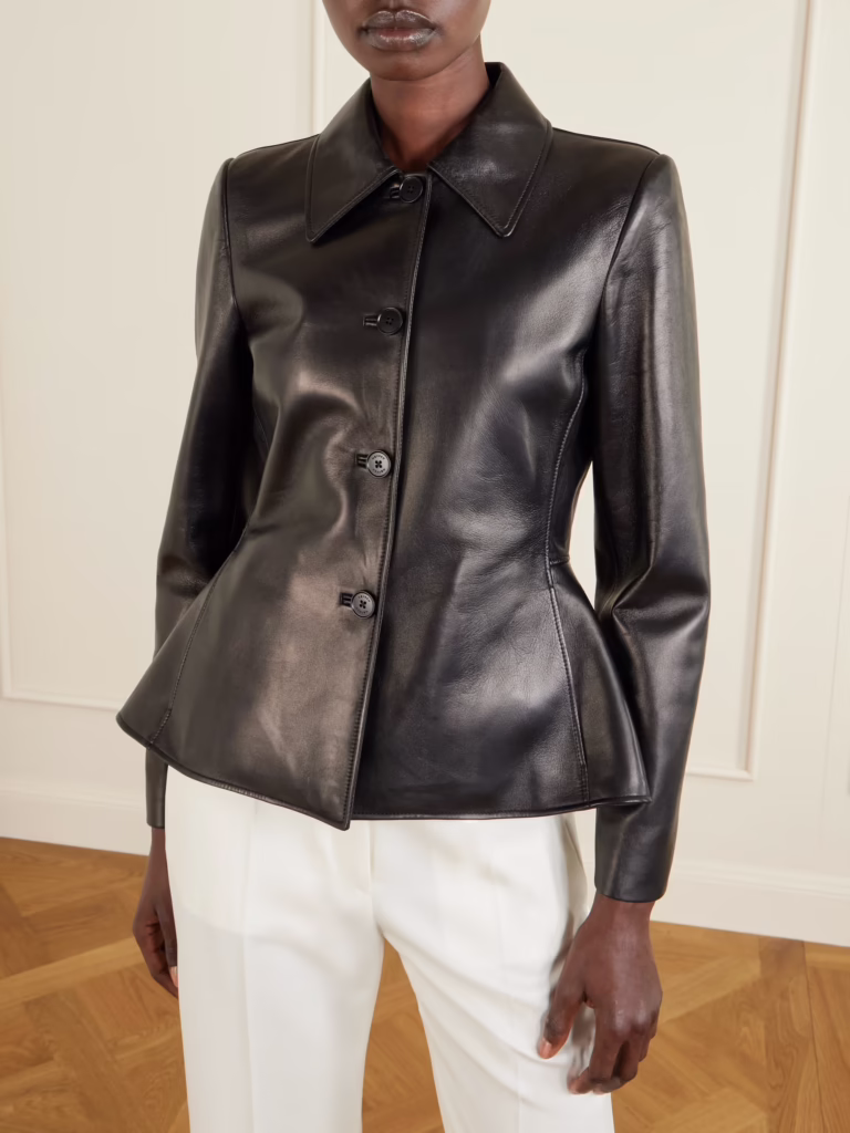 McQueen Paneled Leather Peplum Jacket