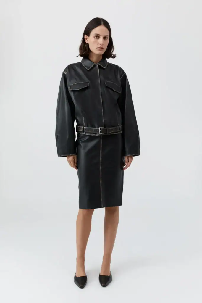 St Agni Brushed Leather Belted Jacket