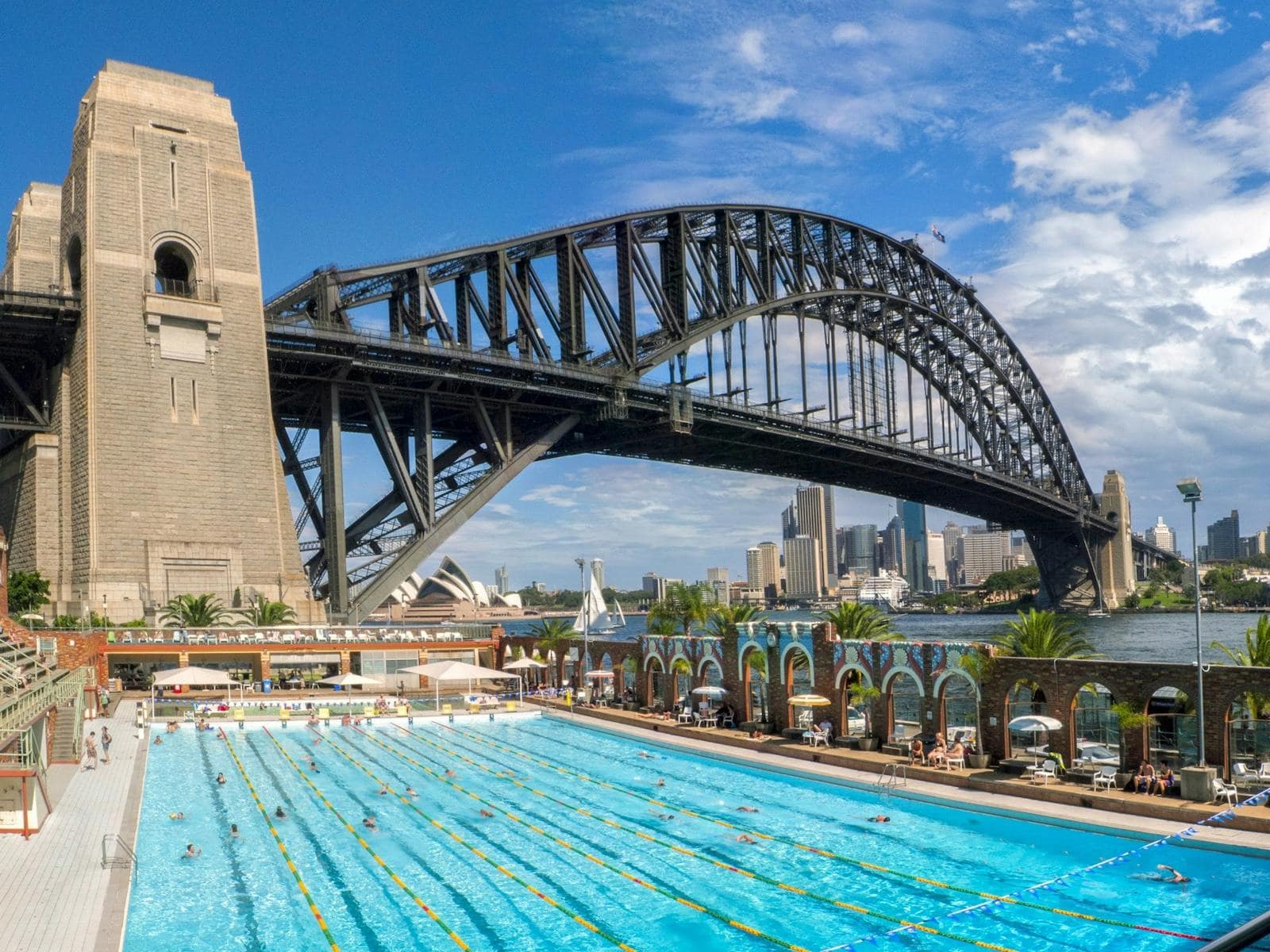 North Sydney Olympic Pool with Sydney Harbour Bridge and Opera House in background