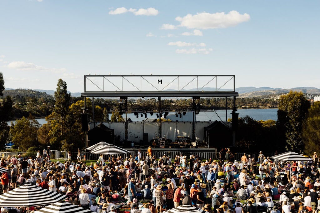 mona lawns live music mona hobart crowd on the lawn looking at stage