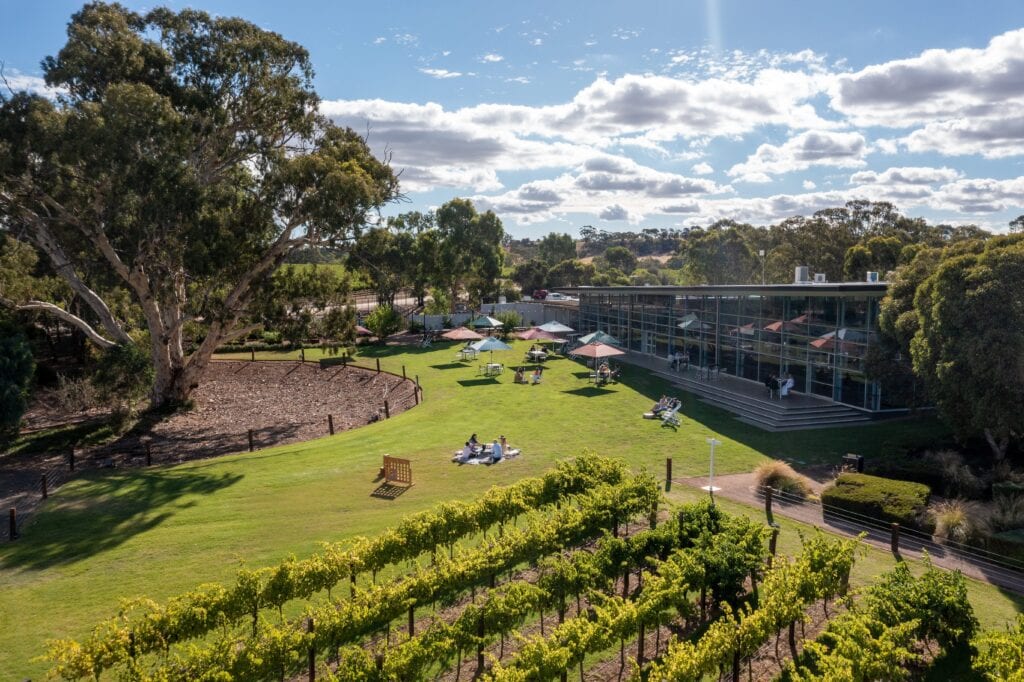 Drone image of Jacobs Creek winery in the Barossa Valley.