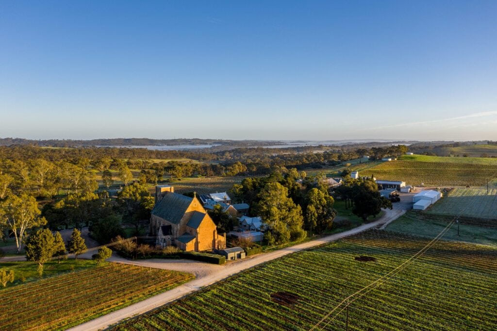 Aerial shot of Sevenhill Cellars in Clare Valley.