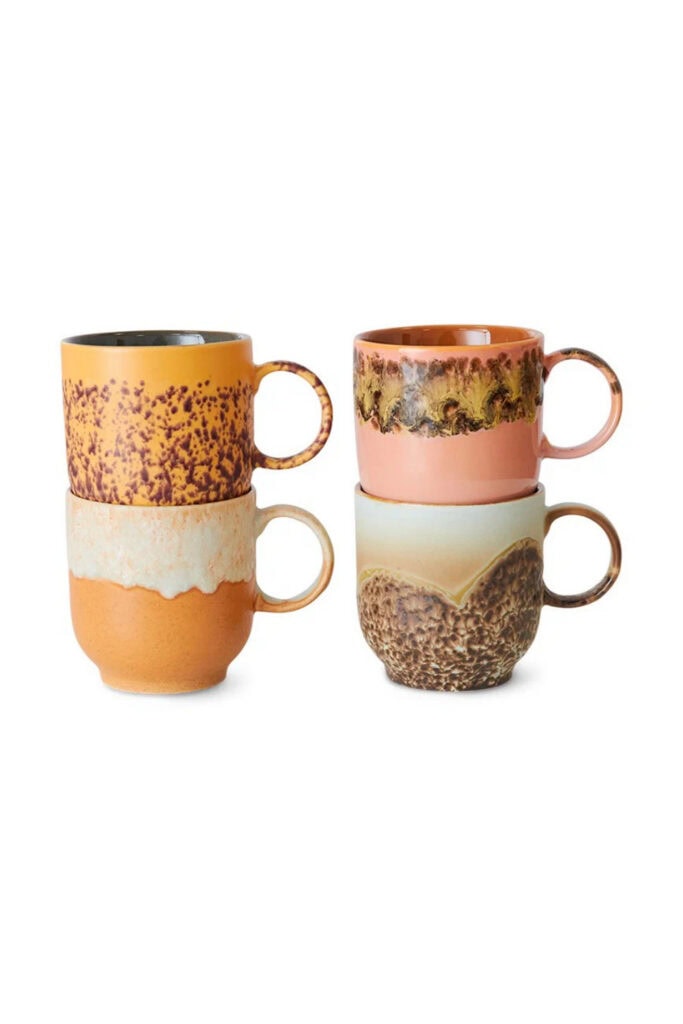 HK Living 70s Ceramic Cafe Mugs (Set of 4)