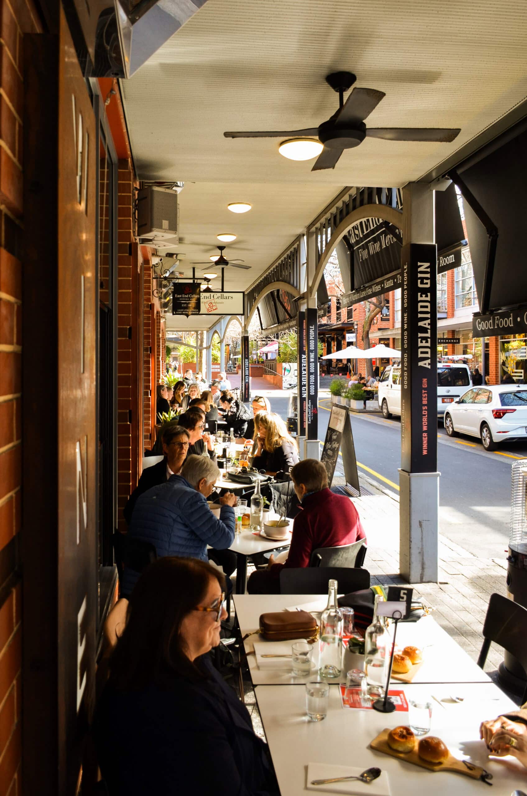 Outdoor dining at East End Cellars in Adelaide.