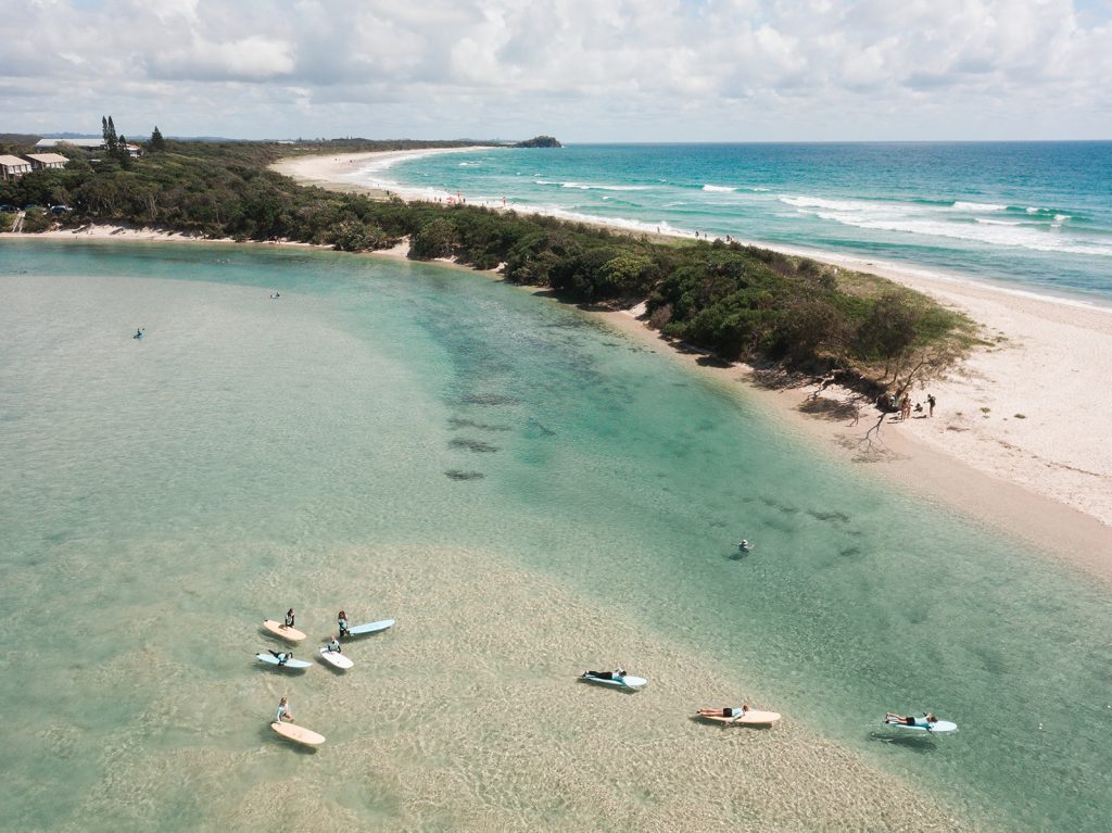 salty girls surf school birds eye view tweed heads
