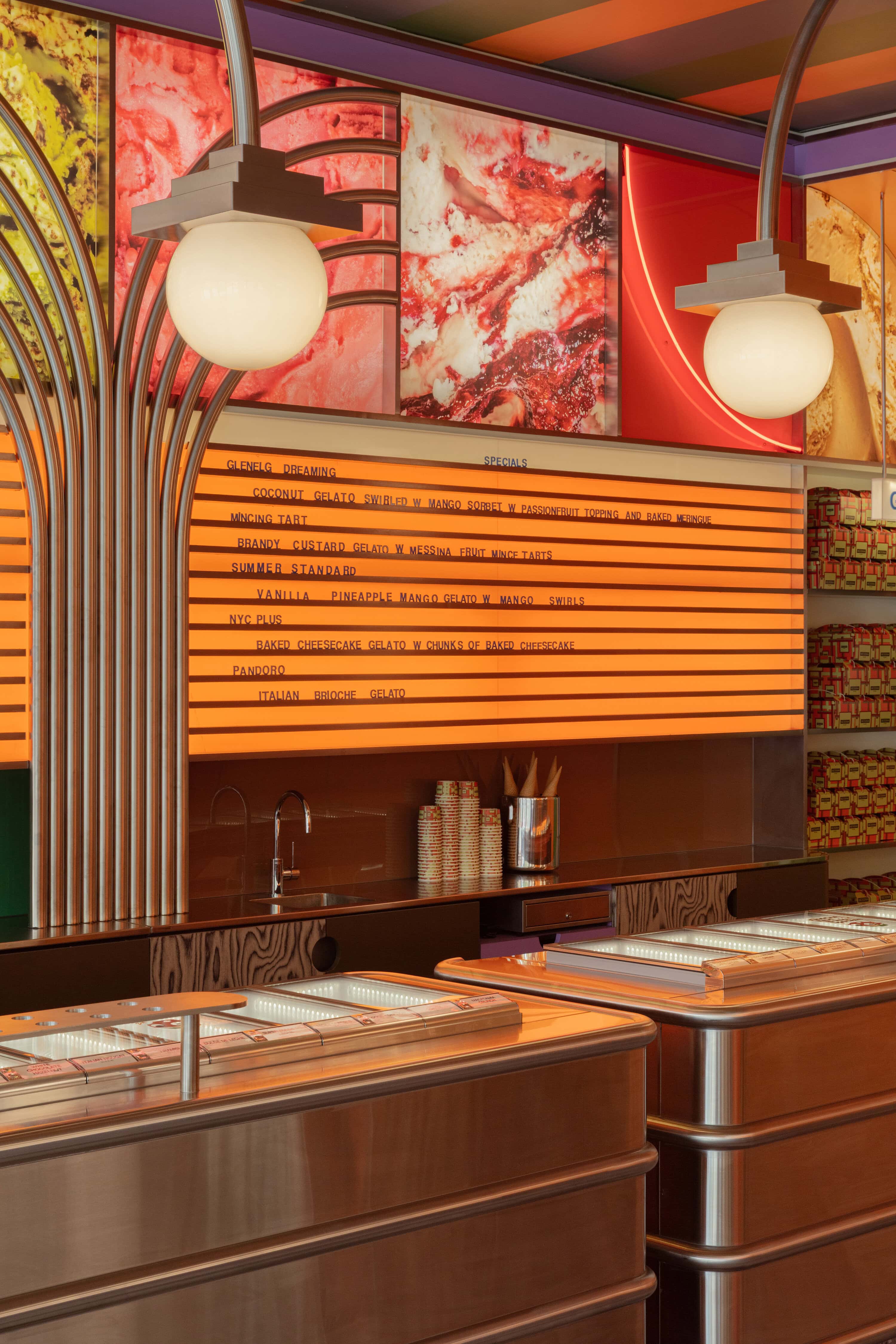 Interior design details of Messina Glenelg in Adelaide.