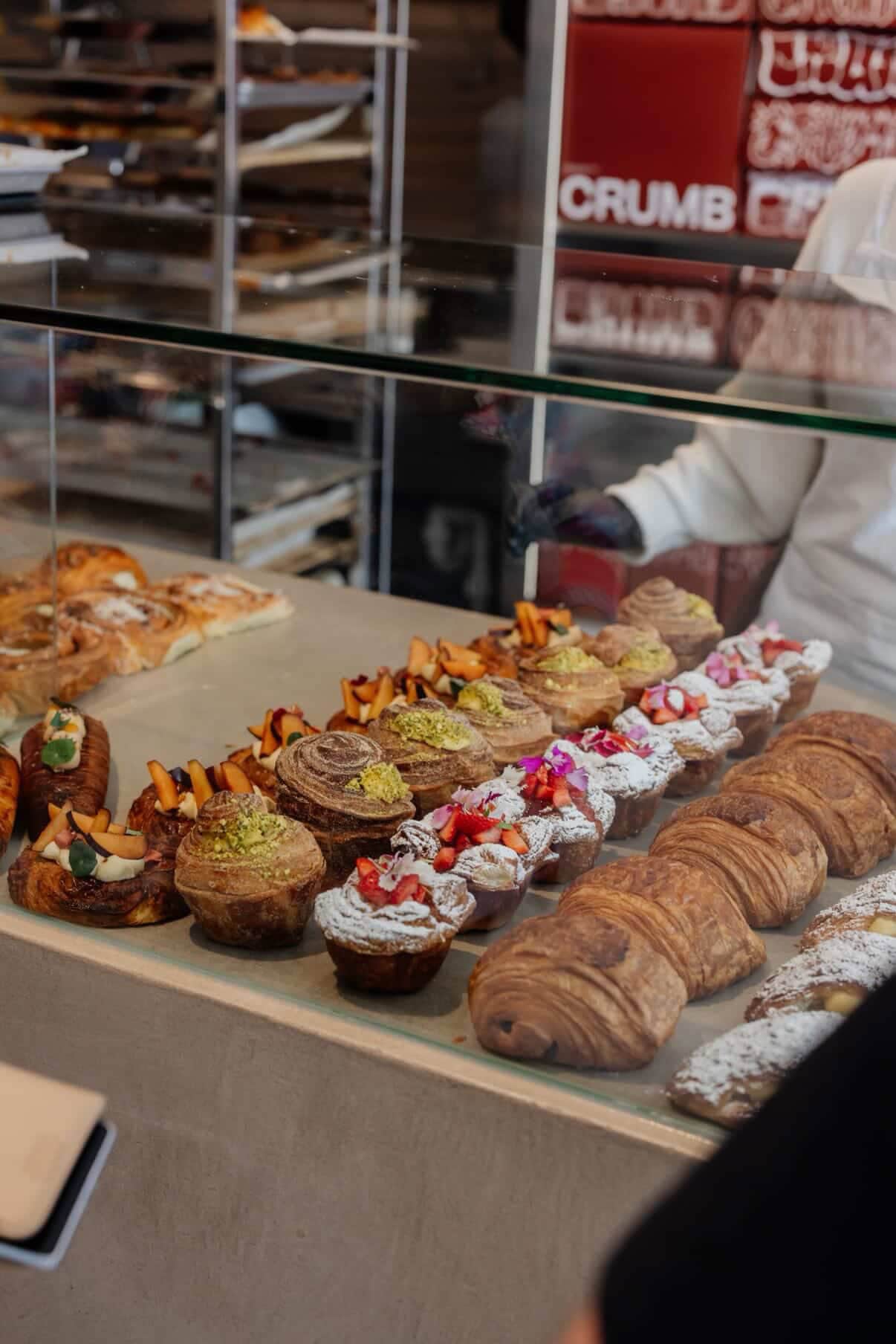 cabinet of pastries at crumb