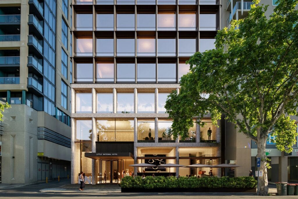 Artist impression of exterior of new Little National Hotel Adelaide.