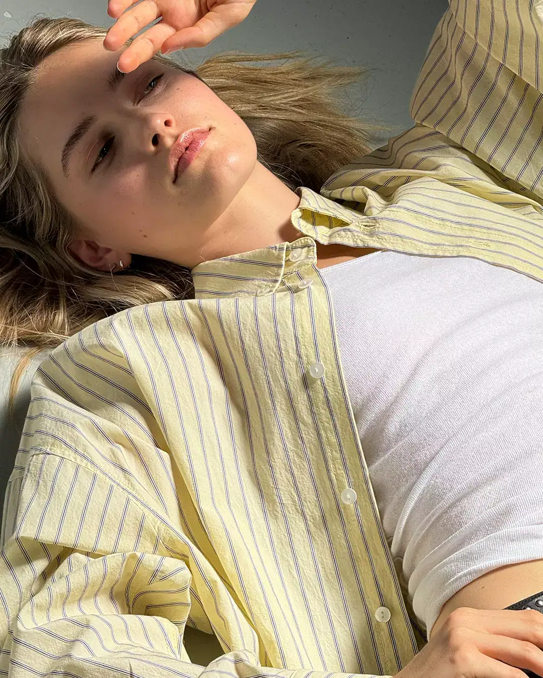 bassike lemon striped overshirt