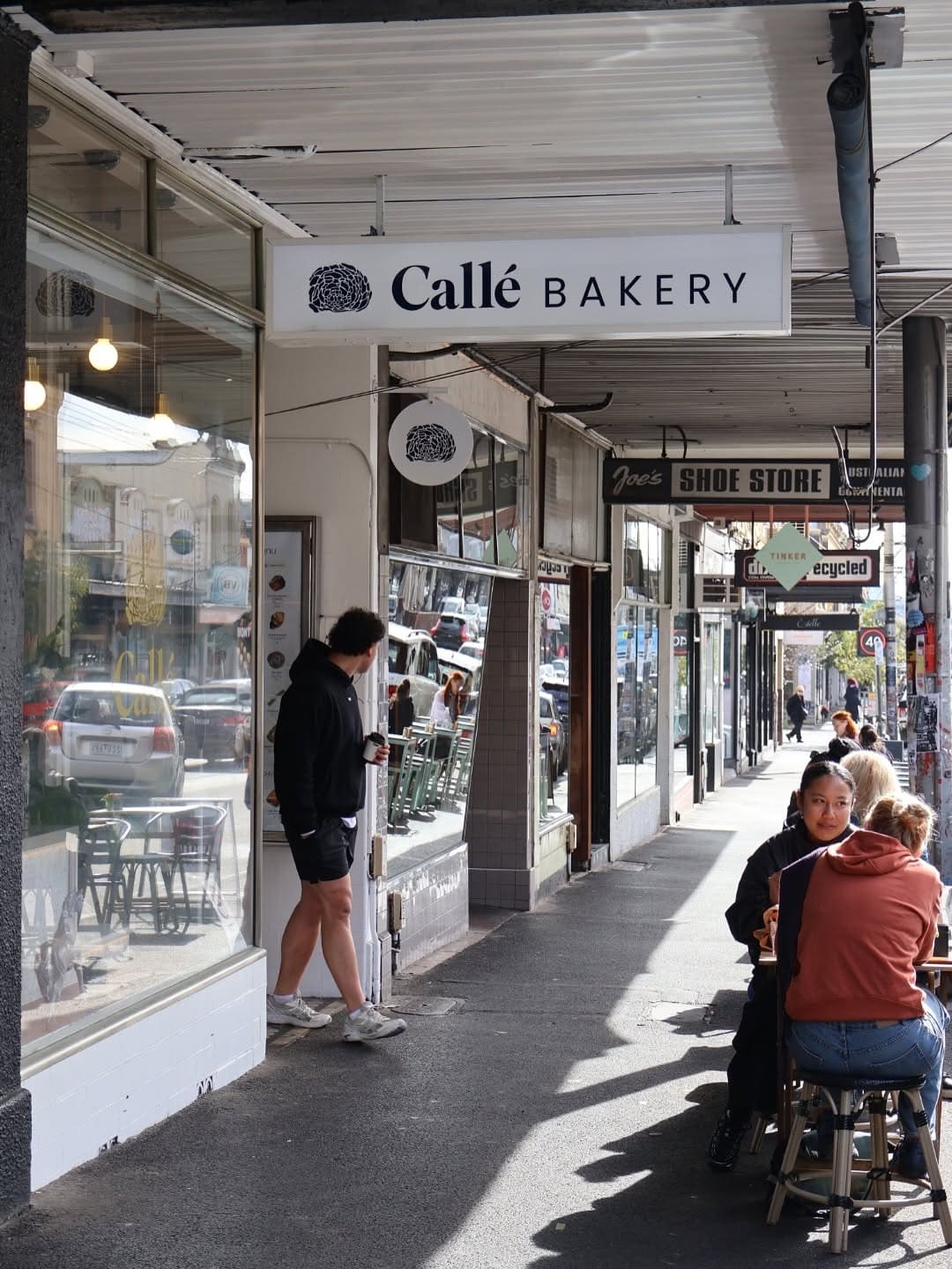 Calle Bakery storefront on High Street in Northcote, Melbourne, home to croissant wheels and French pastries.