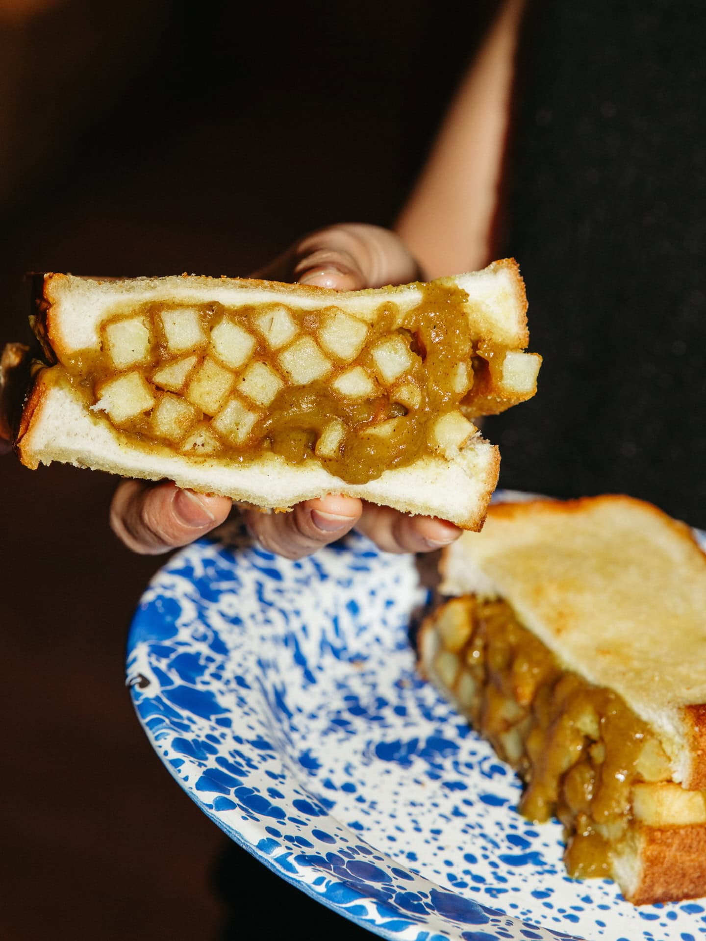 A cross-section of a chip butty from splash in petersham.