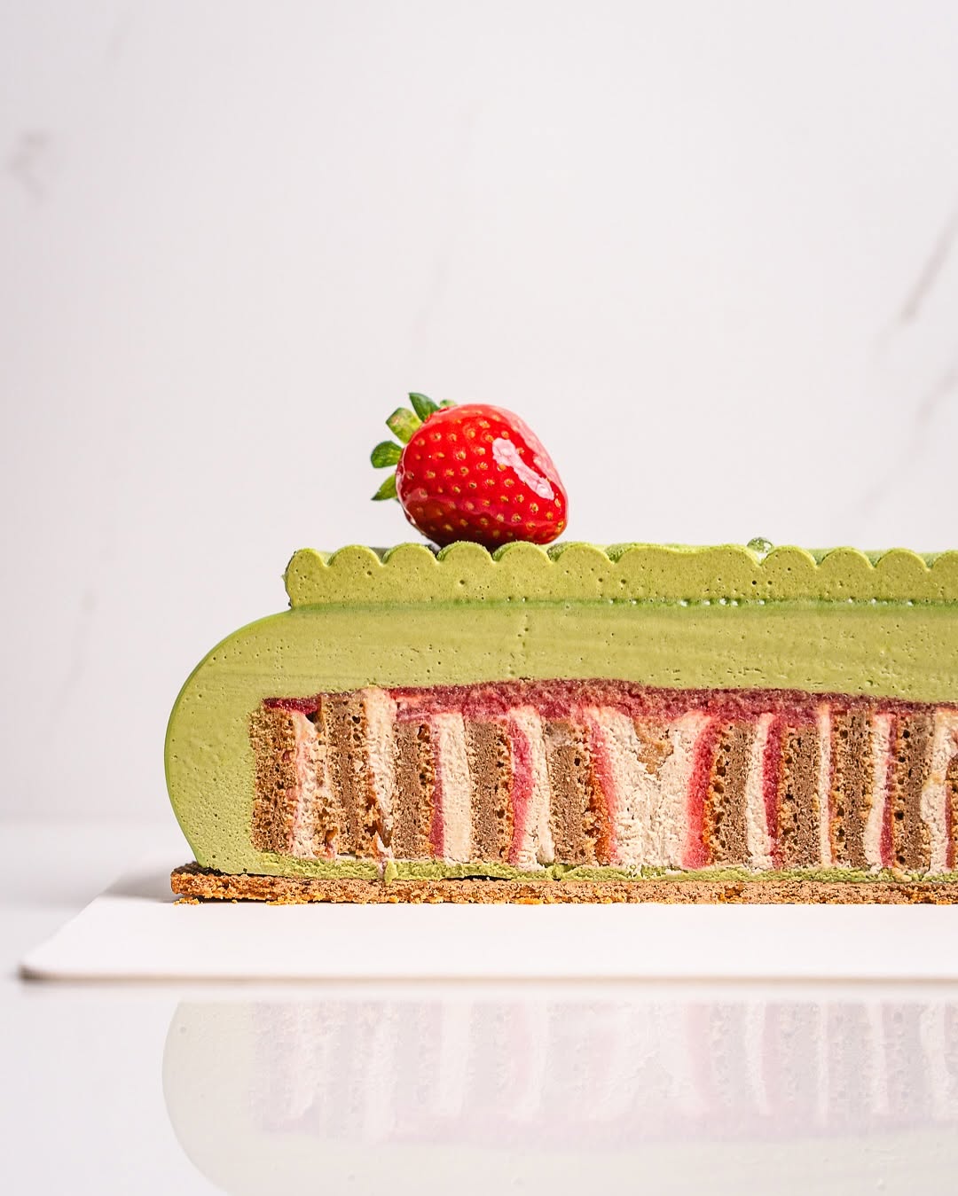 a strawberry matcha cake from t6 patisserie
