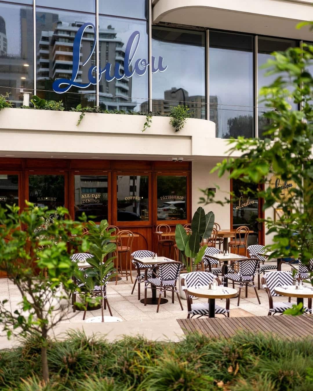 the outdoor terrace at loulou cafe in north sydney.