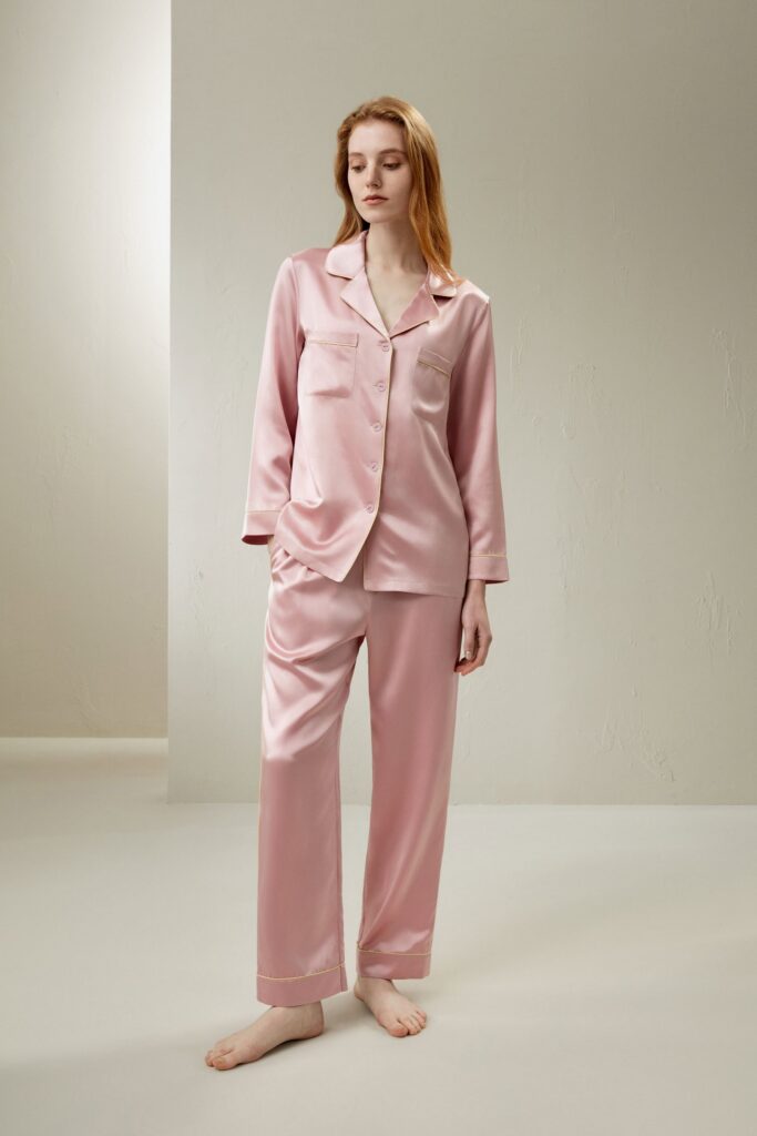 LilySilk Gold Piping Silk Pyjama Set