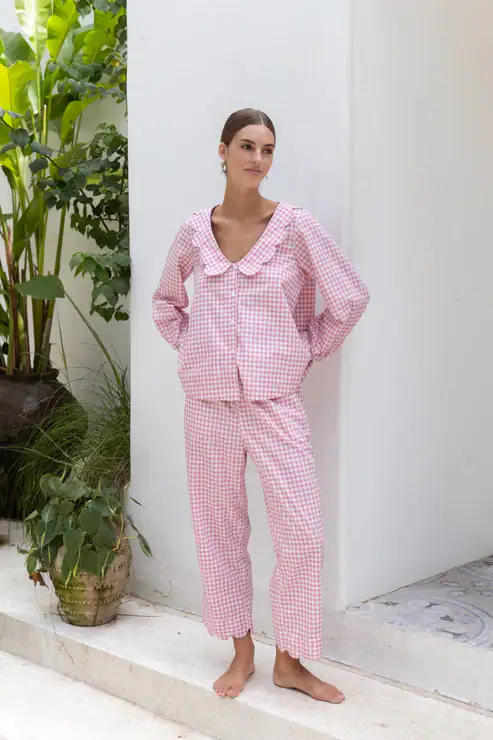 Piyama Penelope Sleep Set Long - Gingham Berry