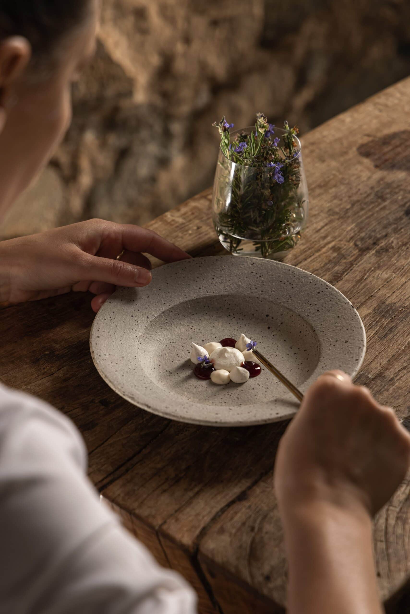 Chef assembling dish at Hentley Farm in South Australia.