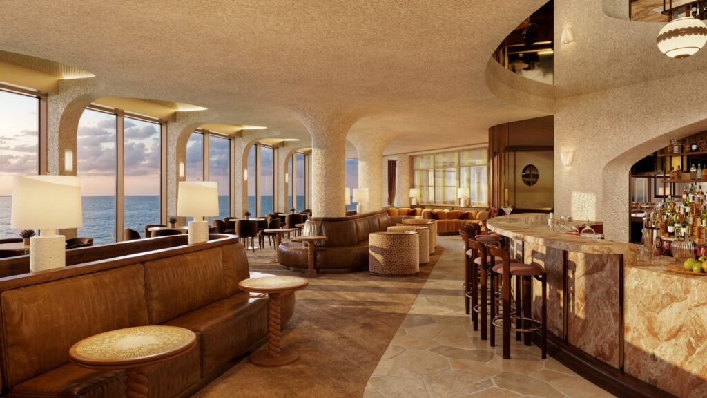 Oceanview lounge bar with stylish seating and panoramic sea views.