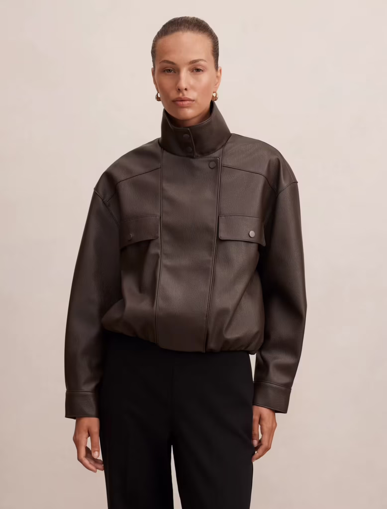 Forever New Angela Funnel Neck PU Bomber Jacket