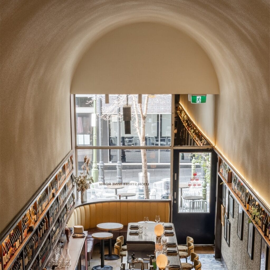 Interiors at Leigh Street Wine Room in Adelaide.