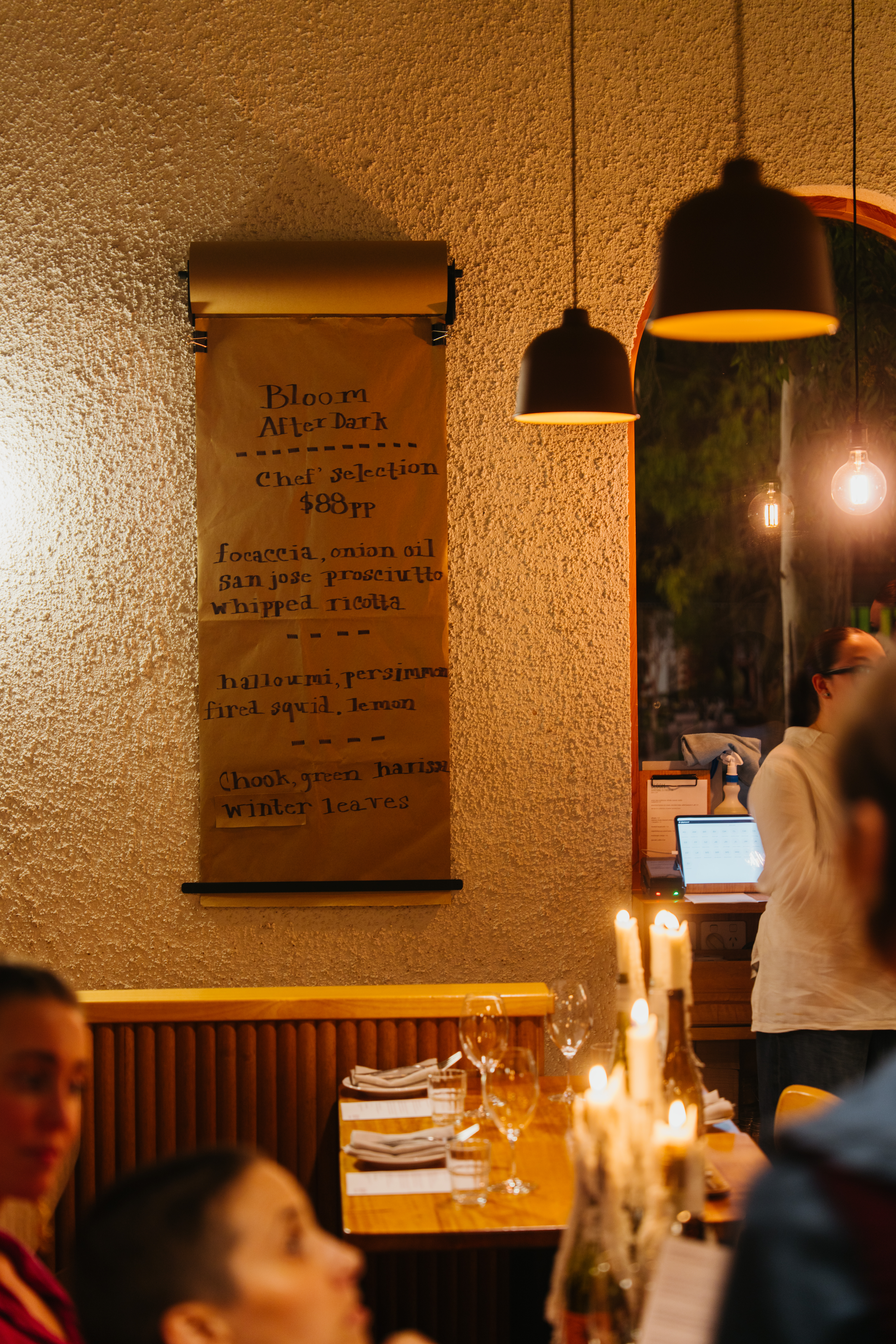 Menu at Bloom Winwood After Dark in Adelaide.