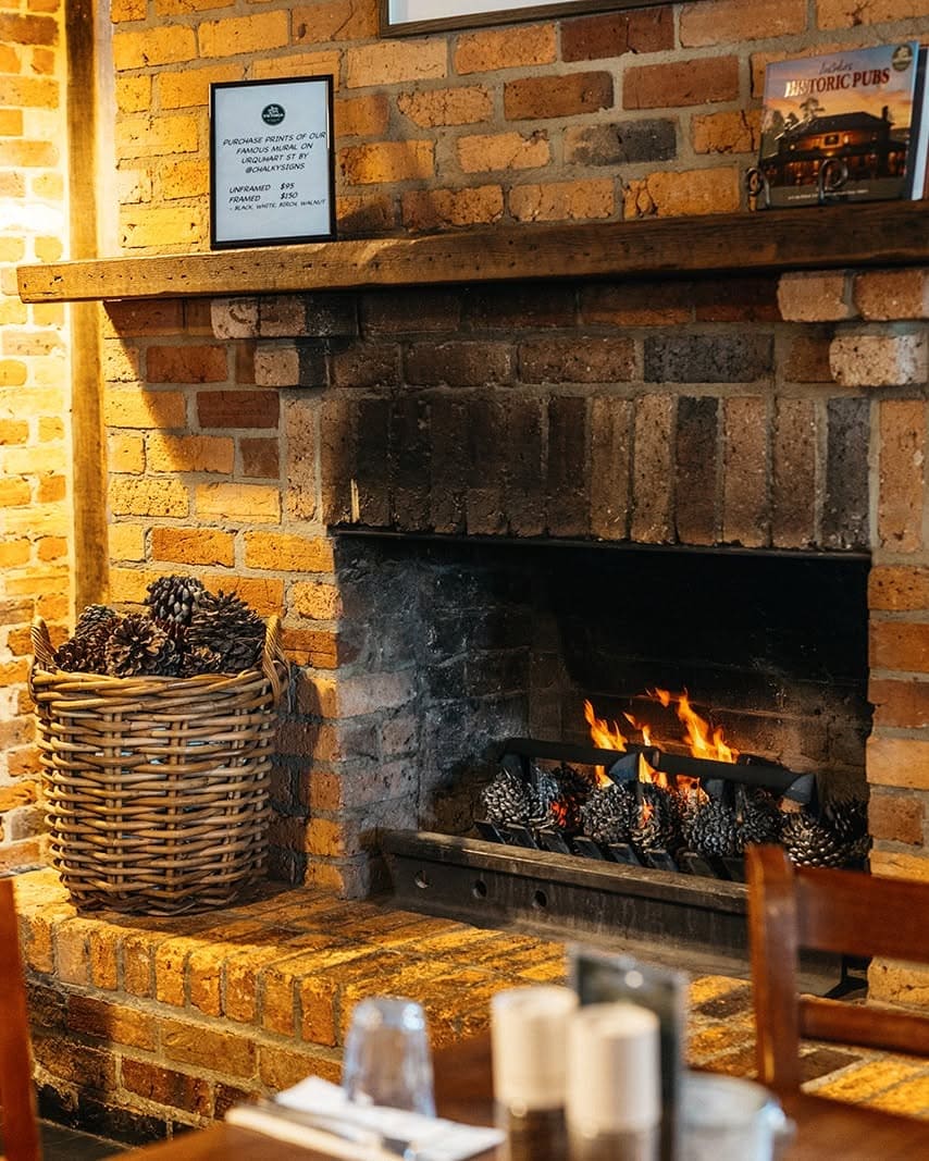fireplace at the victoria hotel in woodend victoria