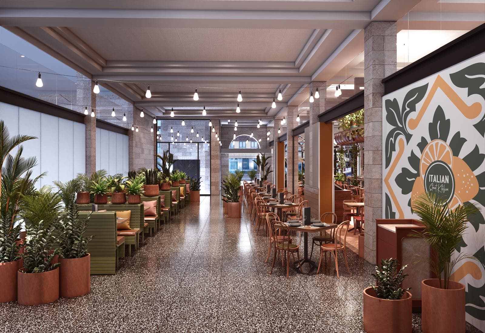 Render of Italian Street Kitchen in Adelaide.