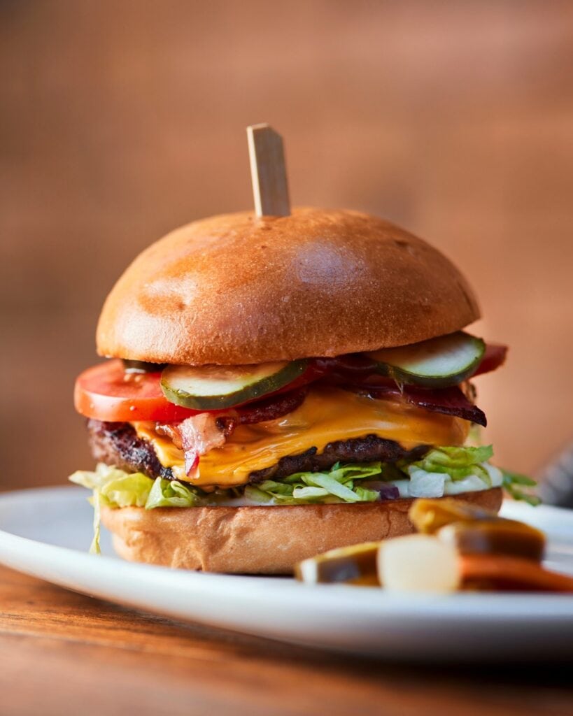 House cheeseburger with bacon at Le Bon Ton Collingwood
