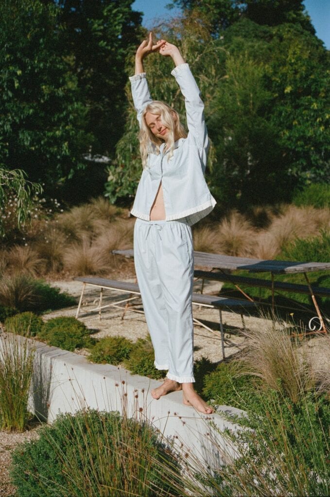 Piyama Felicity Frill Long Set - Egg Shell Stripe